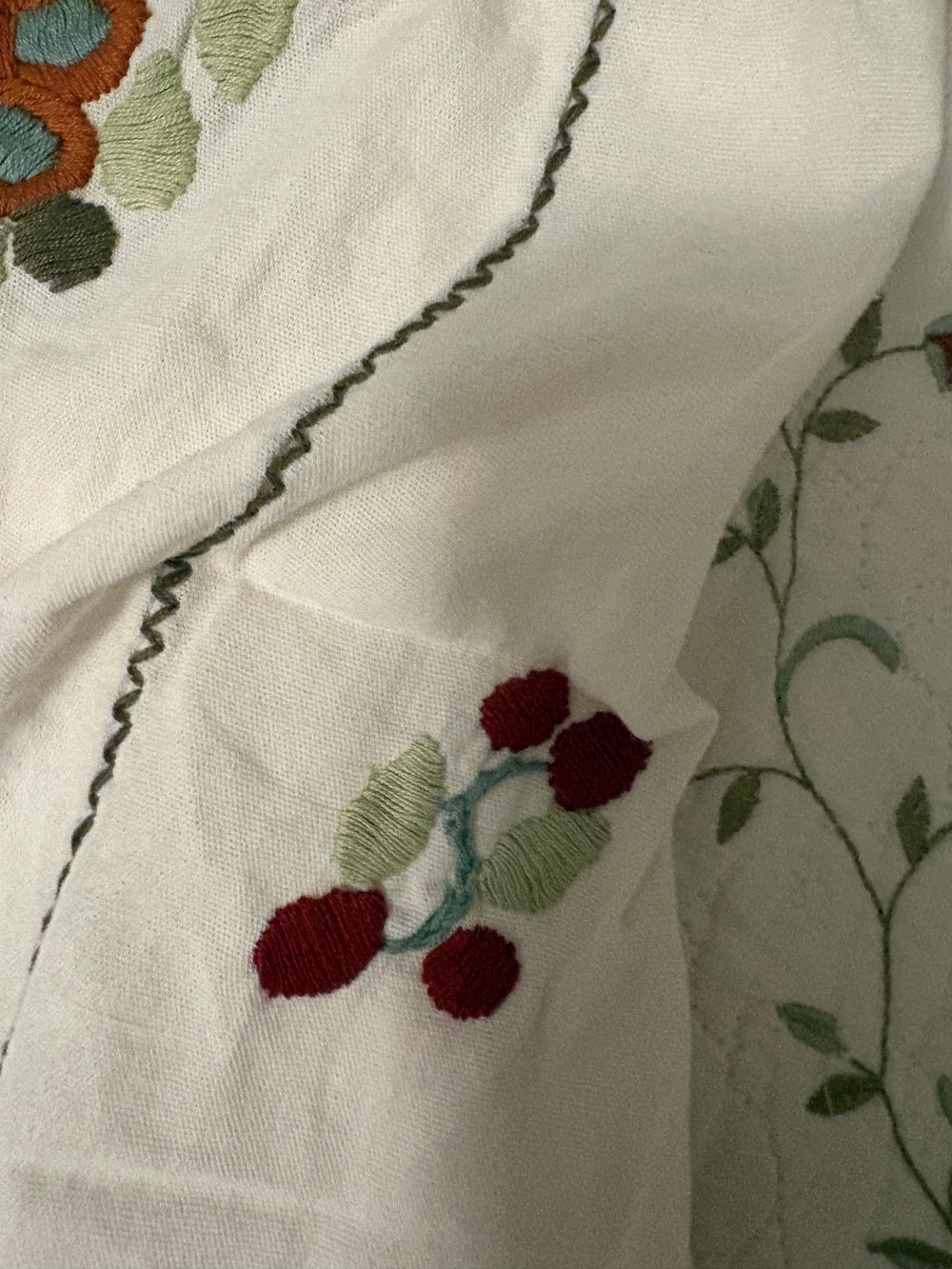 MEXICANA White Cotton Top with Multicolor Floral HAND Embroidery - Picture 14 of 16